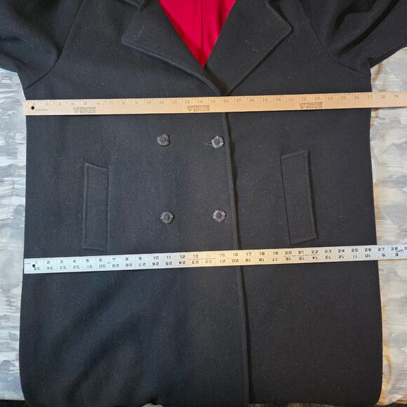 Double Brested Black Wool Trench Coat Red Lined Men's Big Tall Plus 54" Gift USA - Picture 7 of 13